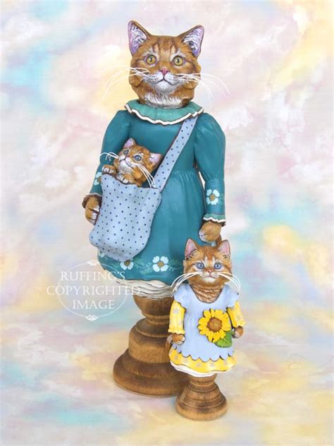Original Cat Art Doll Figurine Ginger Tabby Maine Coon With Kitten Catherine And Chester By