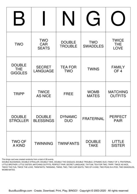 Twins Bingo Cards To Download Print And Customize