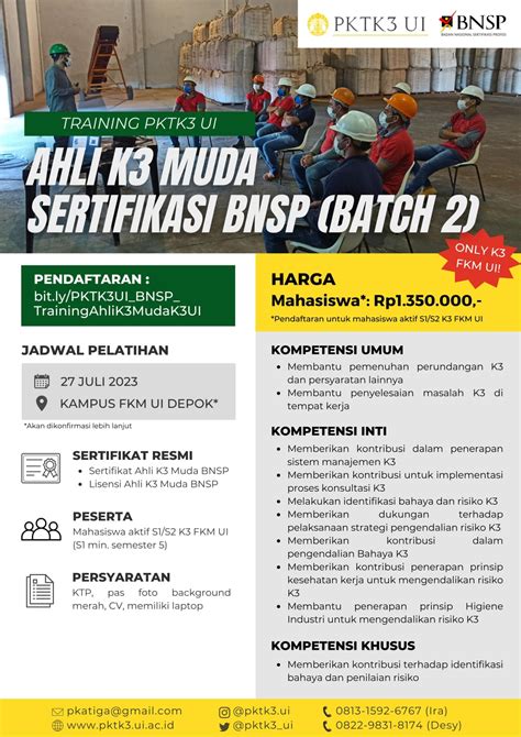 Training Ahli K3 Muda Bnsp Batch 2 K3 Fkm Ui Pktk3