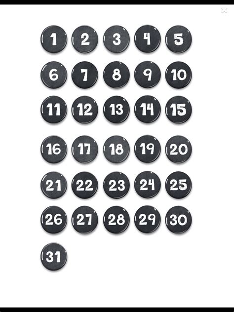Free Printable Calendar Numbers 1 31