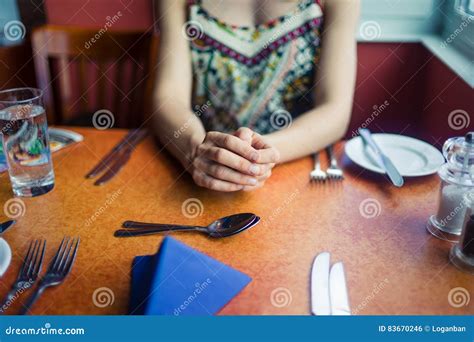 Young Woman Waiting For Her Lunch Stock Photo Image Of Inside