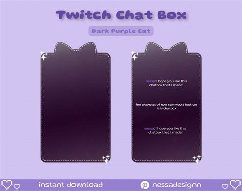 Cute Cat Chatbox Dark Purple Cat Twitch Chatbox Cute Overlay Etsy