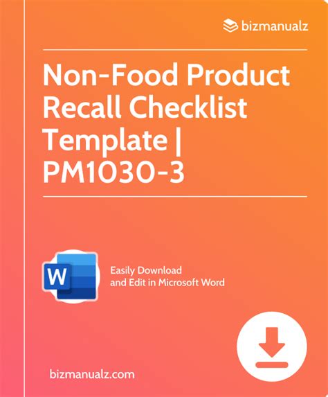 Non Food Product Recall Checklist Template