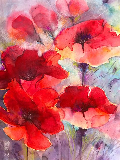 Abstract Popies By Andreuccettiart Abstract Poppies Watercolor