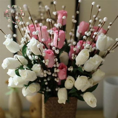 1pc Artificial Pe Tulip With White Fruit 4 Heads Plant Silk Flower