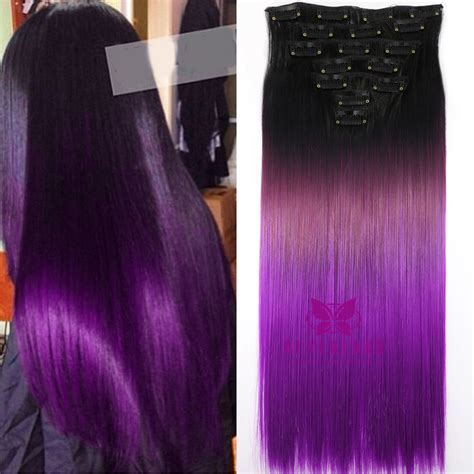 When it comes to extensions, it's all about the quality. Fashion 24" Long Clip In Hair Extensions Black to Purple ...
