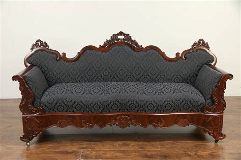 Victorian To Empire Antique 1840 Carved Mahogany Sofa New Upholstery