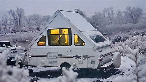 Winter Camping First Time In The Snow Aliner Pop Up Camper Trailer