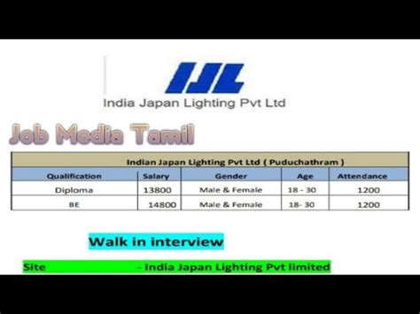 India Japan Lighting Pvt Ltd Jobmediatamil Youtube