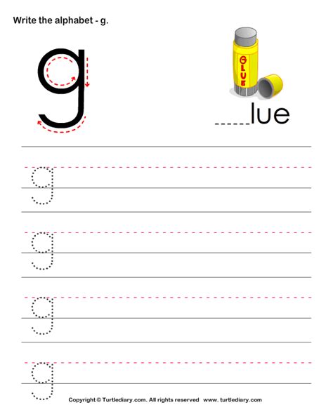 Lowercase Alphabet Writing Practice G Turtle Diary Worksheet
