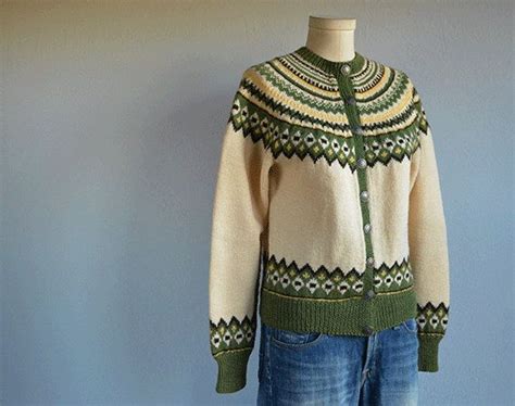 Vintage Norwegian Cardigan 60s Hand Knit Wool Nordic Fair Etsy