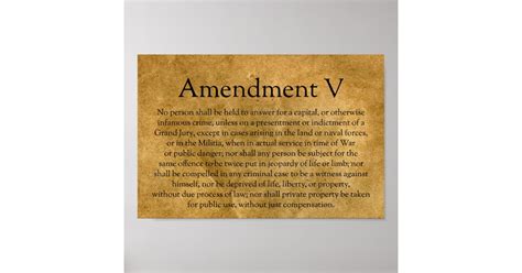 The Fifth Amendment To The Us Constitution Poster Zazzle