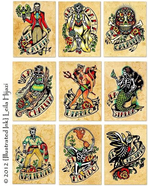 Day Of The Dead Art Prints Mexican Loteria Set Of 9