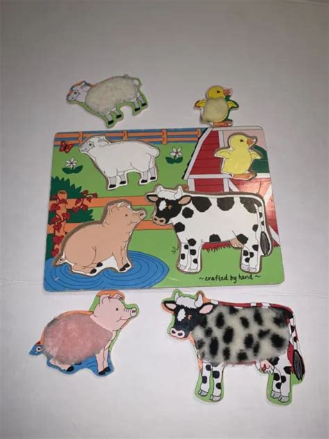 Melissa And Doug Farm Animal Fuzzy Friends Hand Crafted Wooden Textured