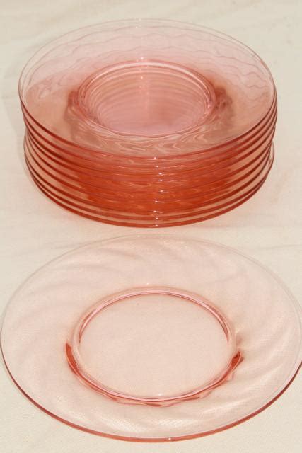 Blush Pink Vintage Depression Glass Salad Dessert Plates Set Of Ten