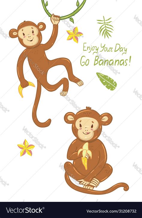 Greeting Card With Monkeys With Funny Inscription Vector Image