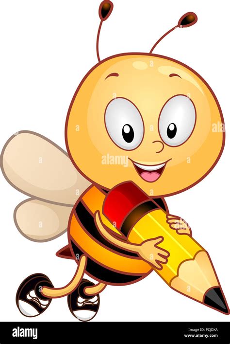 Illustration Of A Bee Mascot Holding A Pencil Ready For Spelling Bee