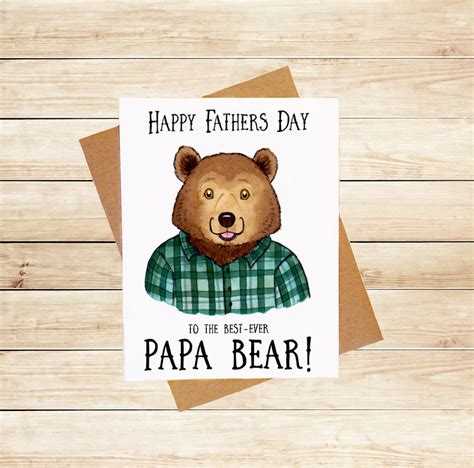 Cute Fathers Day Card Papa Bear Card Watercolor Greeting Etsy