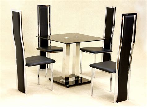 Small Square Glass Dining Table And 4 Faux Chairs In Black