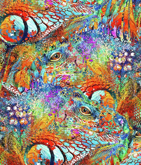 Colorful Iguana Art Tropical Two Sharon Cummings Painting By Sharon