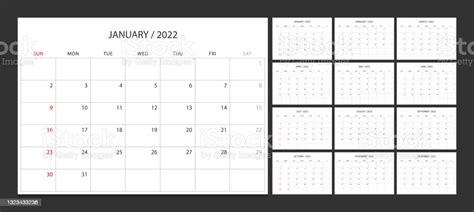 Kalender 2022 Week Start Zondag Corporate Design Planner Sjabloon