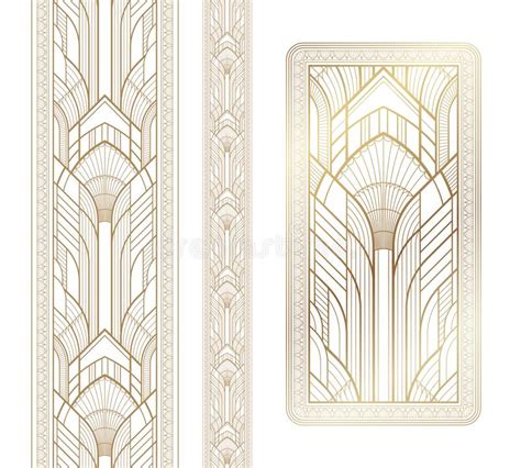 Gold Art Deco Panel And Border With Ornament On White Background Stock