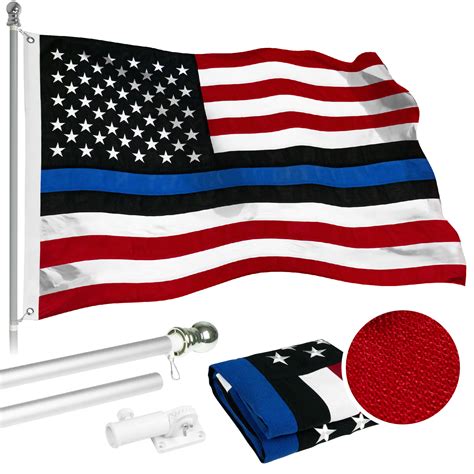 G128 6 Feet Tangle Free Spinning Flagpole Silver Blue Lives Matter