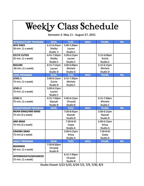 Unique Weekly Class Schedule Exceltemplate Xls Xlstemplate