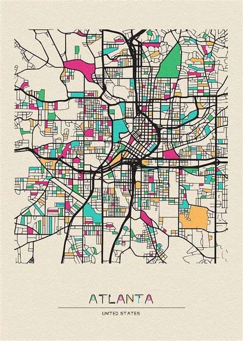 Atlanta Georgia City Map Poster Line Art City Map Road Map Of Atlanta