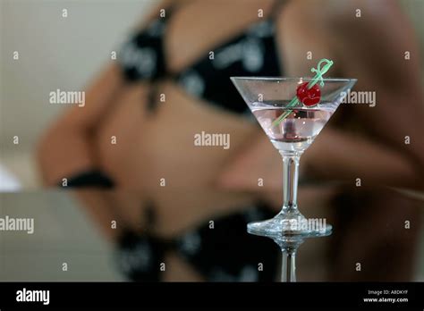 Young Girl In Cocktail Martini Bar Glass Reflection Adult Alcohol