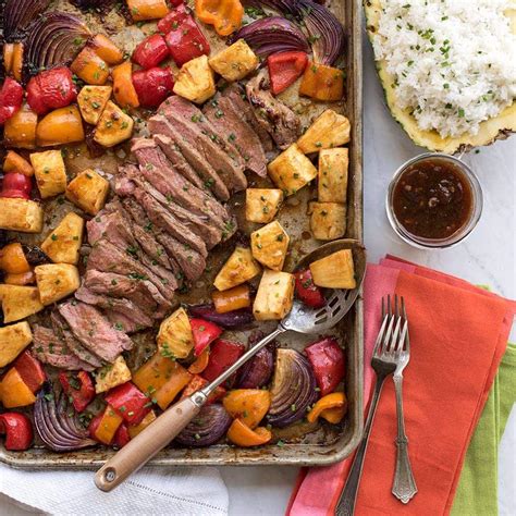 A juicy pink steak with roasted potatoes and green beans is always a crowd pleaser. Hawaiian Steak Sheet Pan Dinner - Vintage Kitty