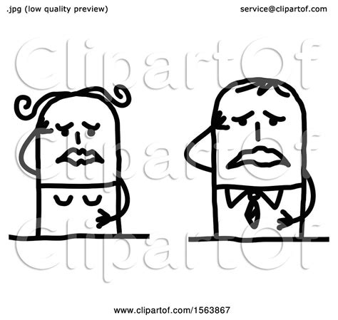 Clipart Of A Grieving Stick Couple Royalty Free Vector Illustration