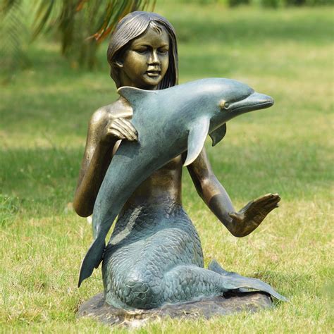 Mermaid And Dolphin Garden Statue Wayfair With Images Mermaid Statues