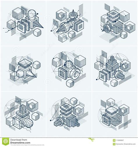 Abstract Backgrounds With Isometric Elements Vector Linear Art Stock