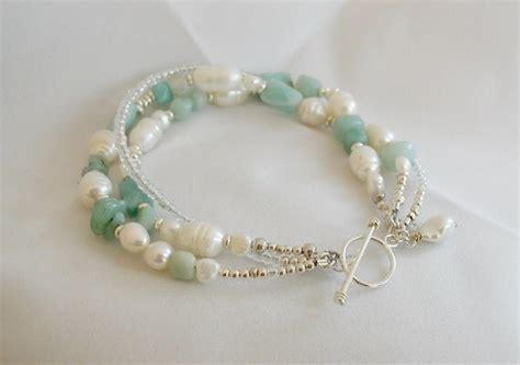 Multi Strand Bracelet Of Freshwater Pearls Amazonite And