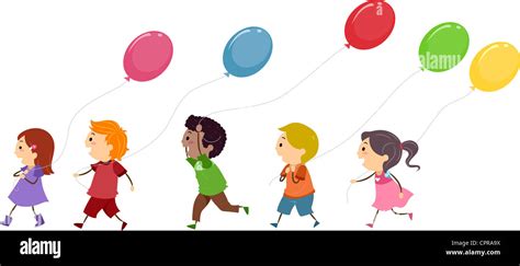 Illustration Of Kids Holding Balloons Stock Photo Alamy