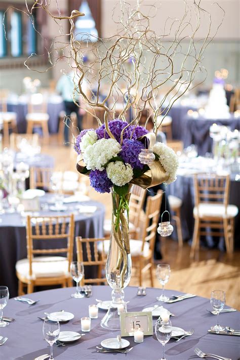 Tall Purple Hydrangea Centerpieces With Branches Wedding Flower