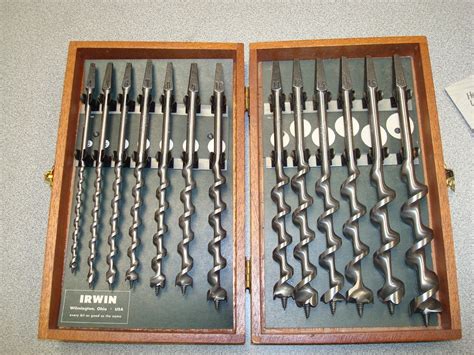 Vintage 13 Piece Irwin Auger Drill Bit Set In Wood Box Wood Boxes Drill Bits Essential