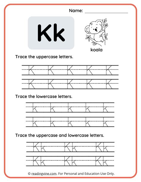 Uppercase And Lowercase Letter K Tracing Worksheet Image Readingvine