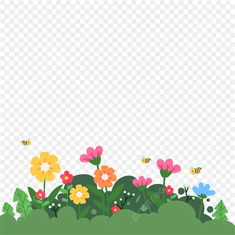 Spring Bloom Hd Transparent Spring Flowers Blooming Bee Flying Cartoon