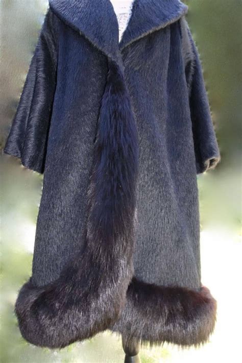 Vintage Black Mohair Swing Coat With Dyed Black Fox Fur Trim Etsy