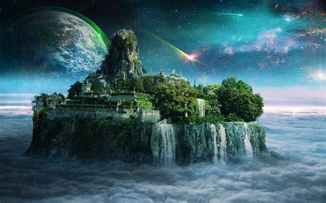 Download Floating Island Planet Cloud Moon Landscape Artistic Fantasy