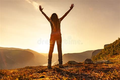 Happy Woman In The Great Outdoors With Sunlight Stock Photo Image Of