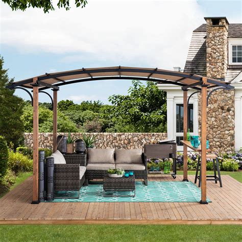 Sunjoy Beechhurst 85 Ft X 13 Ft Steel Arched Pergola With Natural