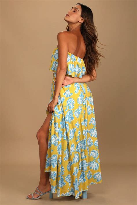 Make A Fashionable Statement This Vacay With The Lulus Love Boldly Yellow Floral Print Strapless