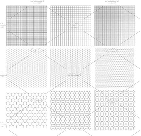 Set Of Nine Gray Geometric Grids Graphic Patterns ~ Creative Market