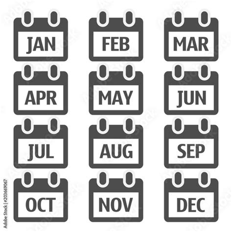 Flat Design Of Calendar Month Icon Set Vector Illustration Stock