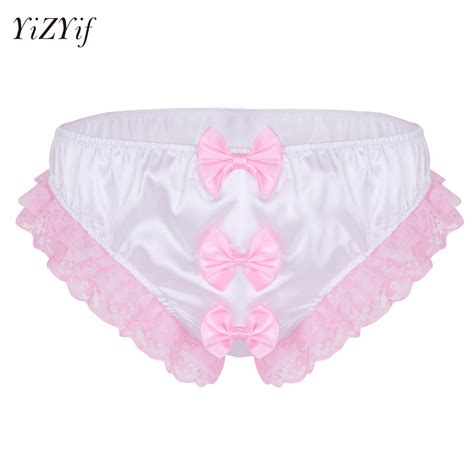 Yizyif Sissy Panties Sexy Underwear Mens Lingerie Shiny Ruffles Floral