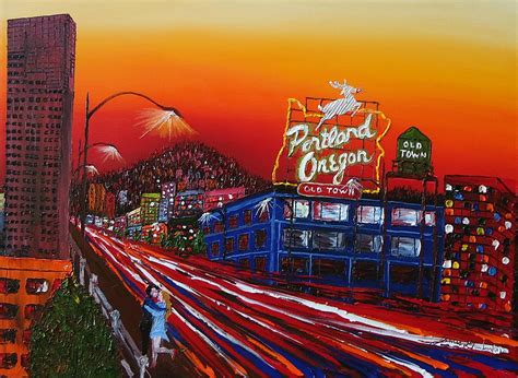 Portland Oregon Sign At Dusk Painting By James Dunbar Fine Art America