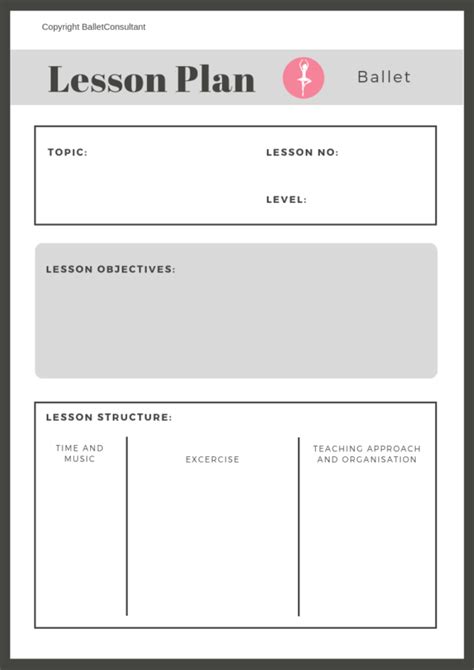 Free Downloadable Lesson Plan Template For The Ballet Class